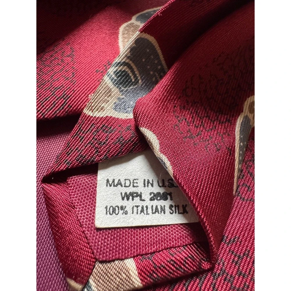 Vintage Savile Row Maroon Geometric Silk Tie - 100% Italian Silk, Made in USA